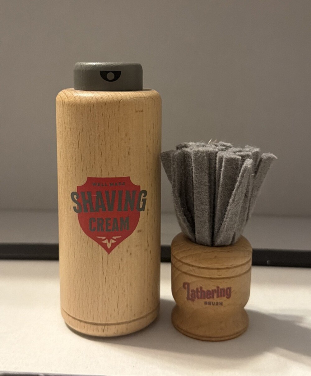 Hearth & Hand Wooden Shave Cream & Lathering Brush Toy 2-piece Set